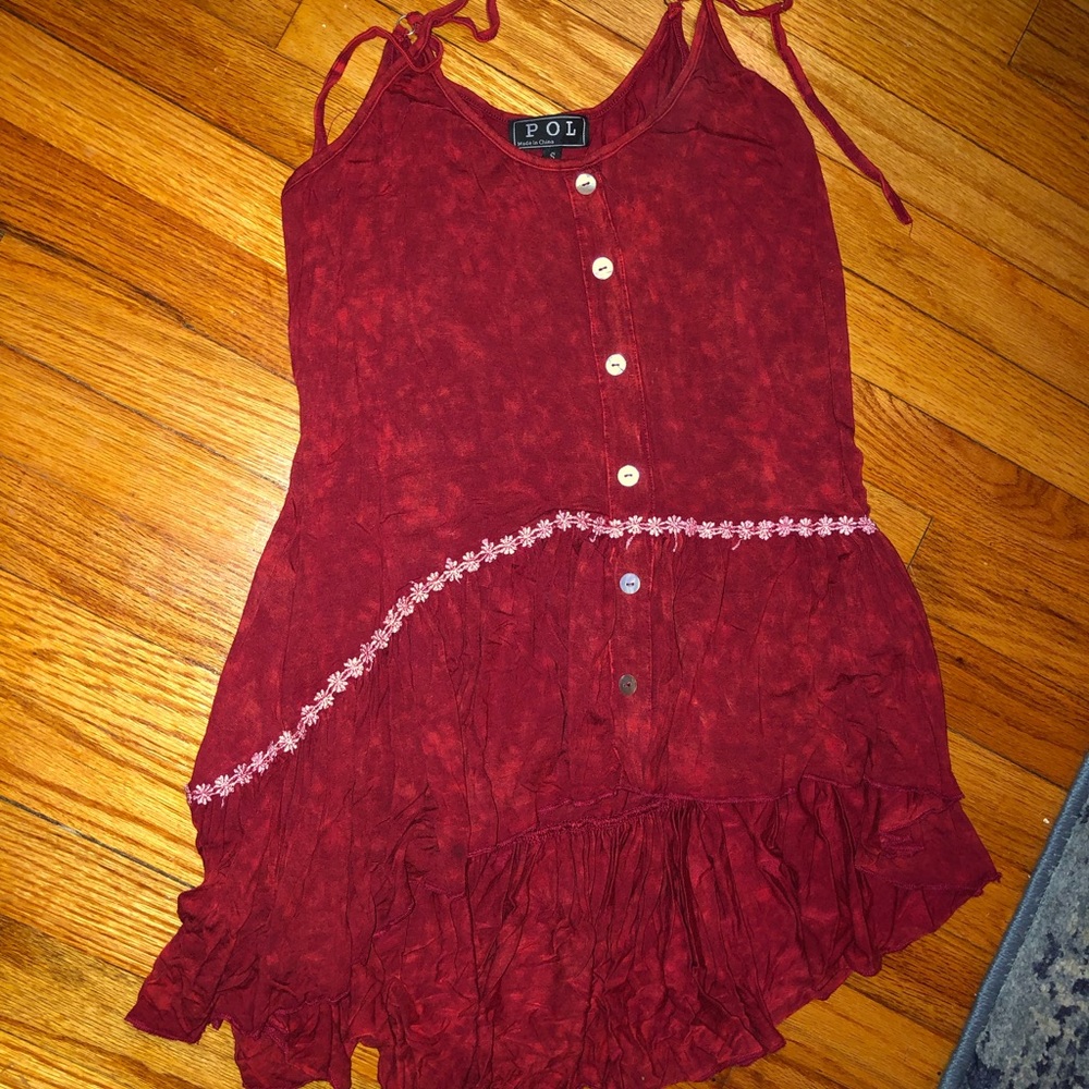 Maroon high-low tunic with lace detail